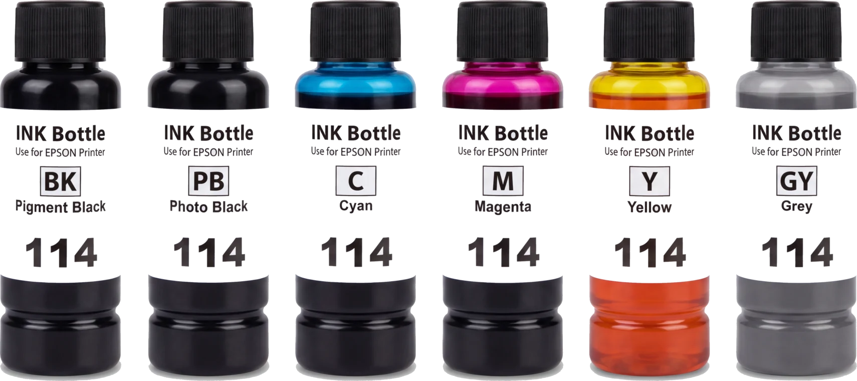 Pigment black, Photo black, Cyan, Magenta, Yellow, Grey